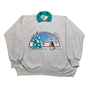 Vintage Gopher Sport Sweatshirt XL Grey Cat Winter Snow Art Collared Made In USA